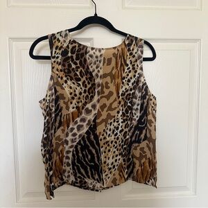 Unique Vintage Leopard Print Sleeveless 100% silk Blouse